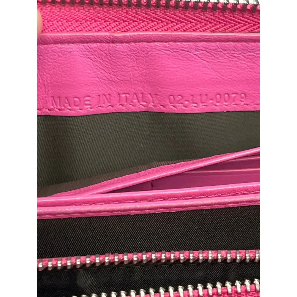 Christian Dior Pink Patent Leather Cannage Logo Zip Around Wallet Italy